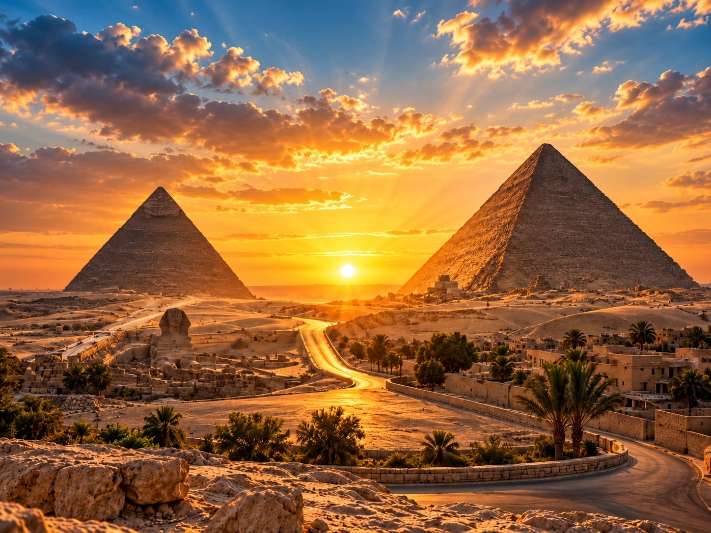 Illustrative golden sunrise over Giza